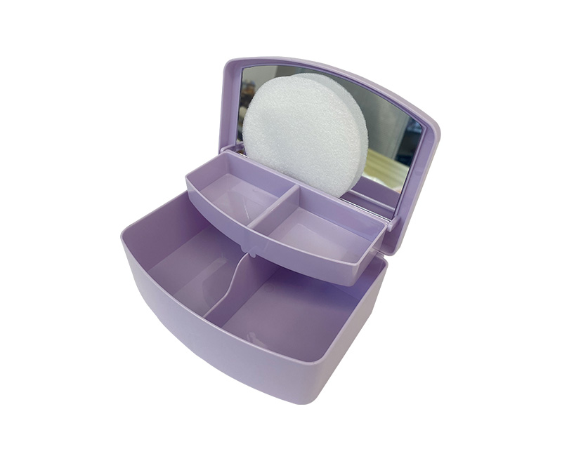 Double layer makeup storage box with mirror