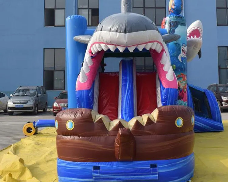 30' inflatable Shark Bounce House with Double Lane Slide