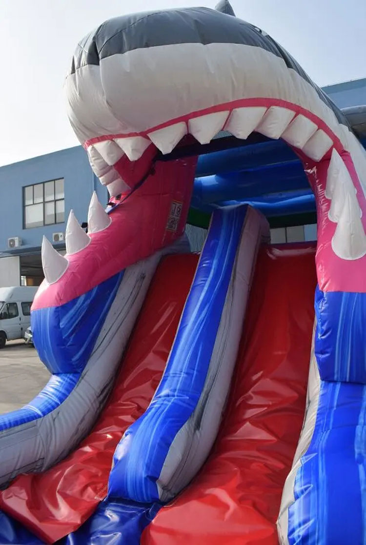 30' inflatable Shark Bounce House with Double Lane Slide