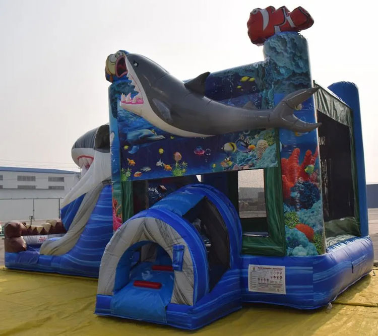 30' inflatable Shark Bounce House with Double Lane Slide