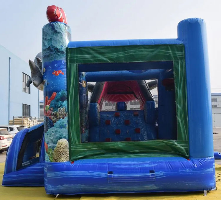 30' inflatable Shark Bounce House with Double Lane Slide