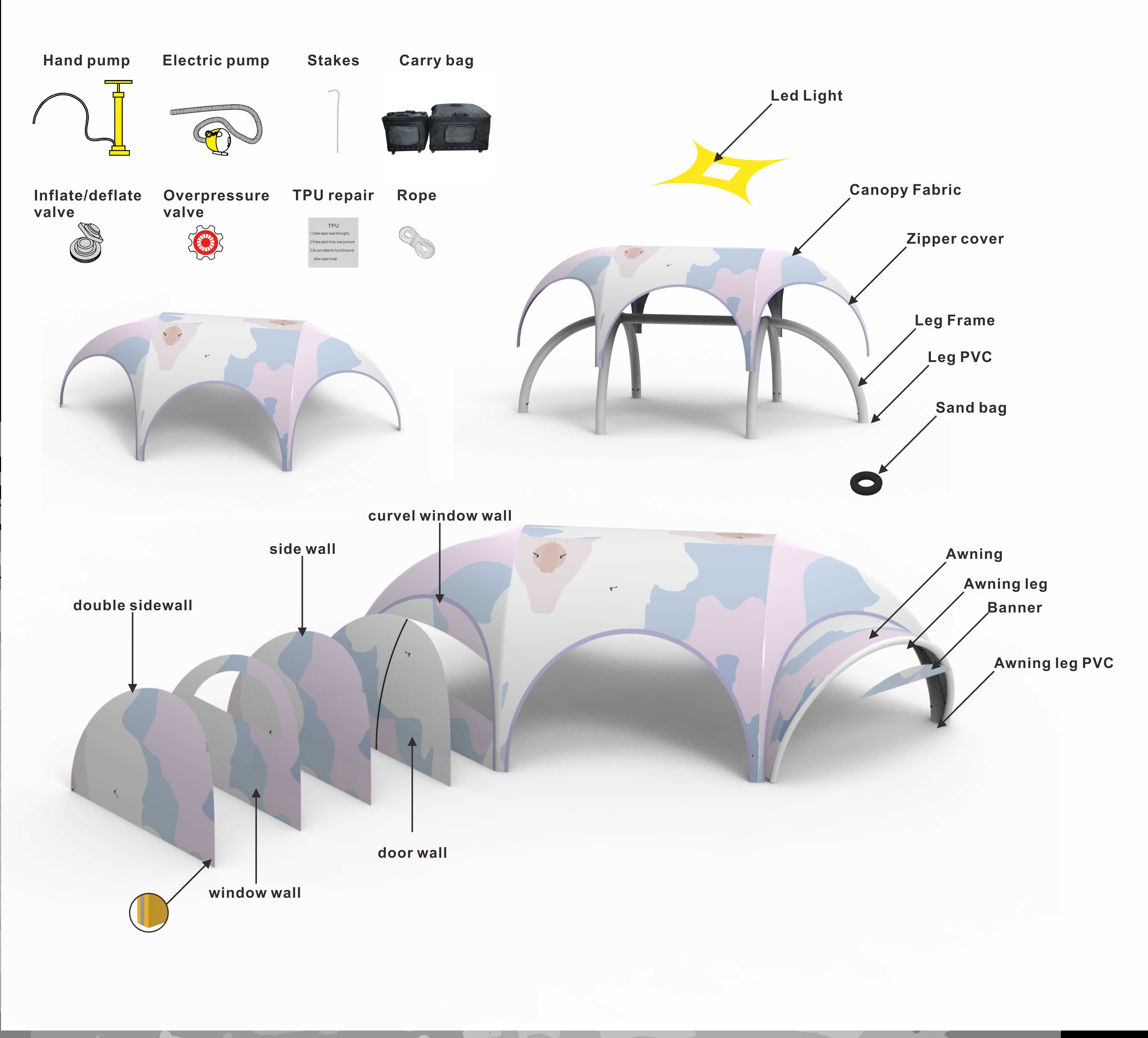 Inflatable gazebo tent exploded view