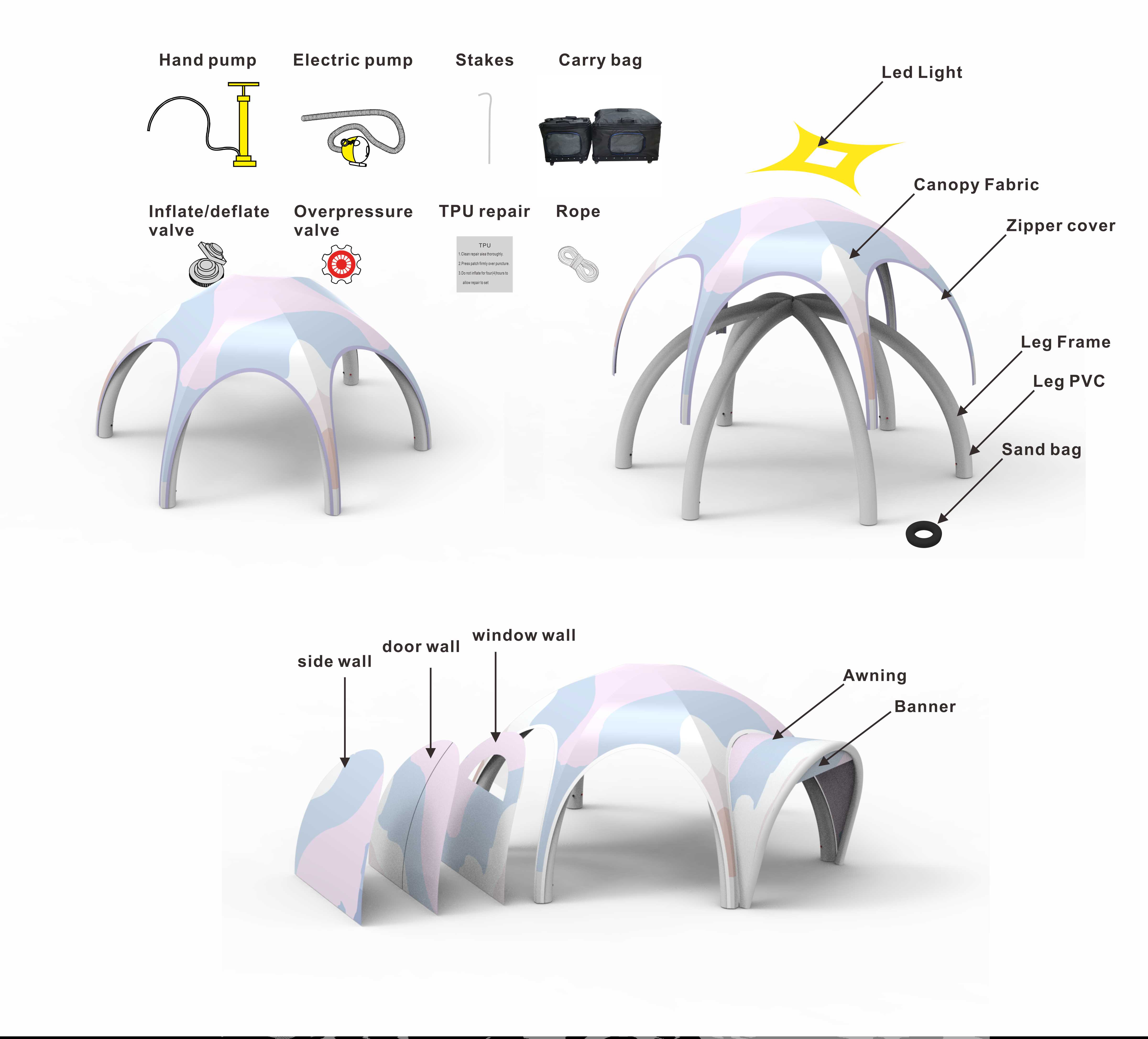 Inflatable gazebo tent exploded view